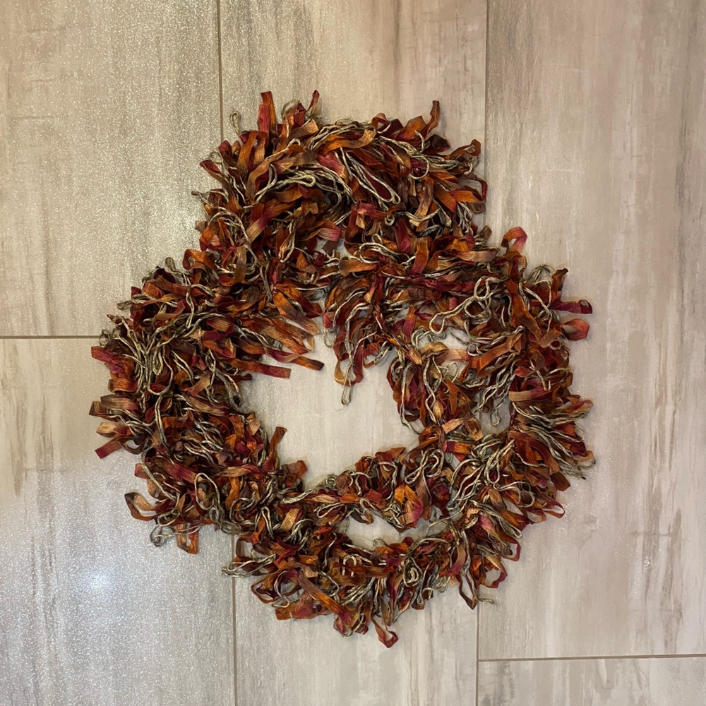 Autumn Rust, Orange and Brown Tied Loop Yarn Handmade Neck Wrap Scarf, OS
